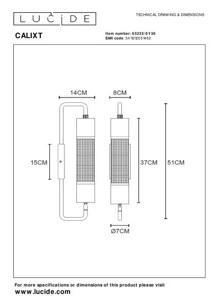 Lucide CALIXT - Wall light - 1xE27 - Black - technical